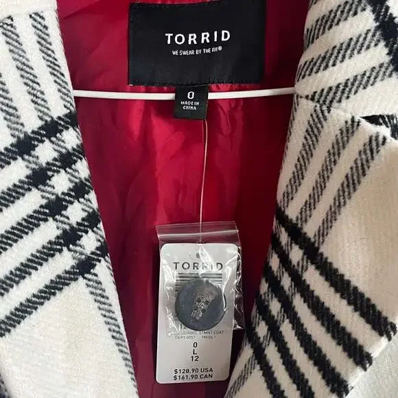 NWT Torrid Plaid Longline Wool Statement Coat - Picture 2 of 2